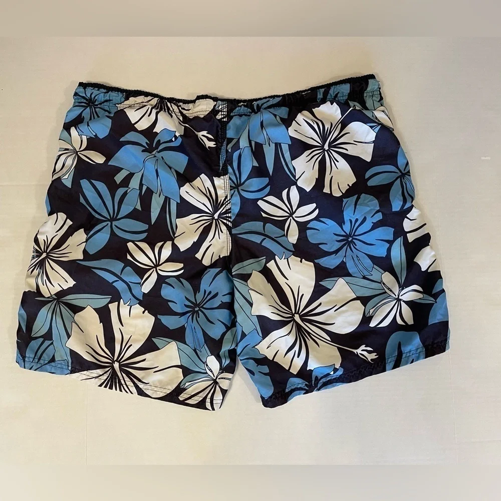 Speedo blue & white floral print swim trunks size XL